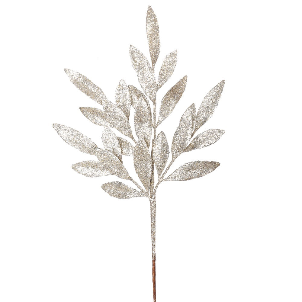 22" Champagne Glitter BayLeaf Artificial Christmas Spray