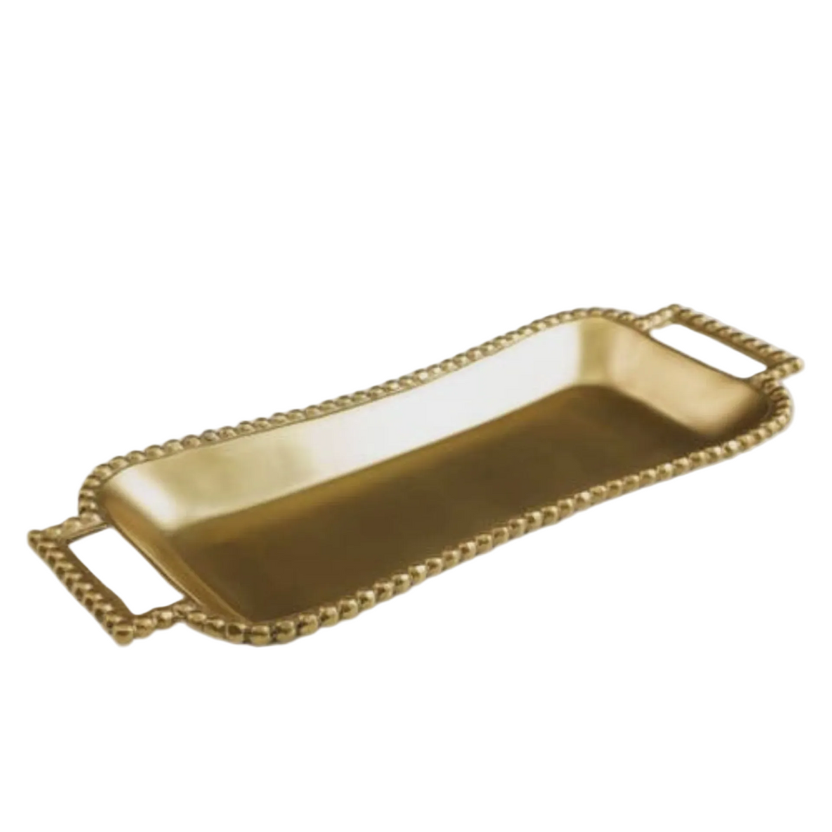 Gold Beaded Rectangle Tray with Handles