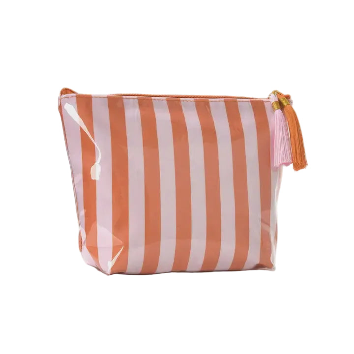 Striped Cosmetic Bag Tassel Zipper Makeup Pouch – Orange & Pink