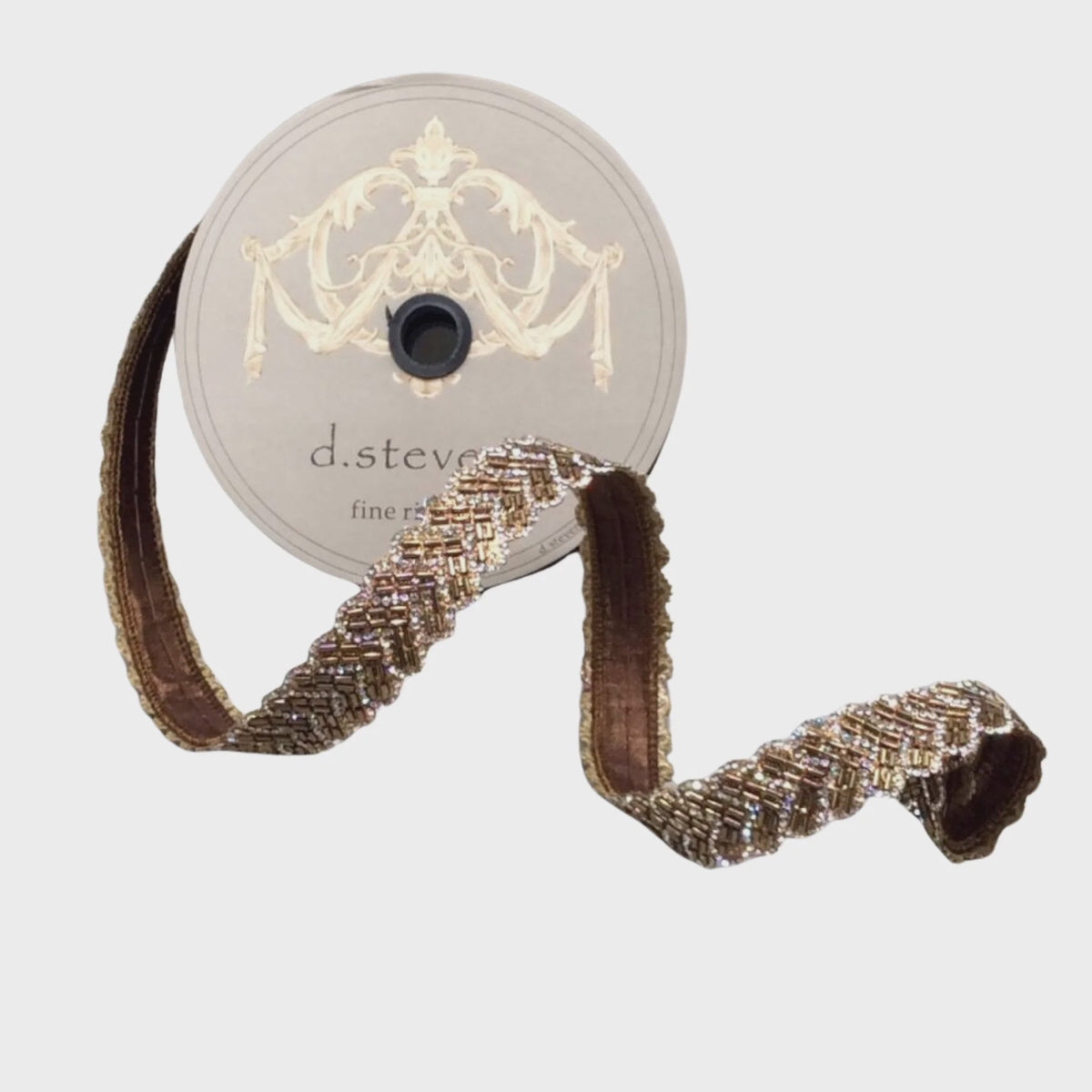 1" Champagne Gold Beaded Chevron Ribbon | 5 Yards