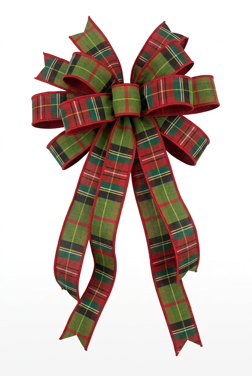 Small 1" Green & Red Plaid Bow Approx. 27" Long x 16" Wide