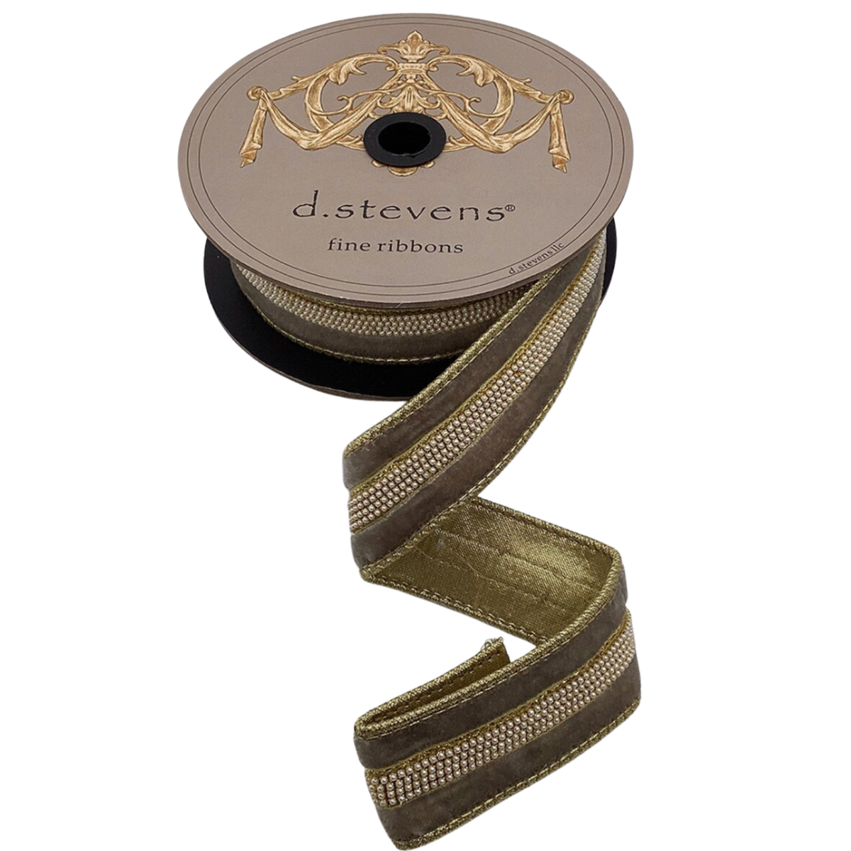 1.5" Velvet Ribbon with Pearl Center Trim – Platinum | 5 Yards