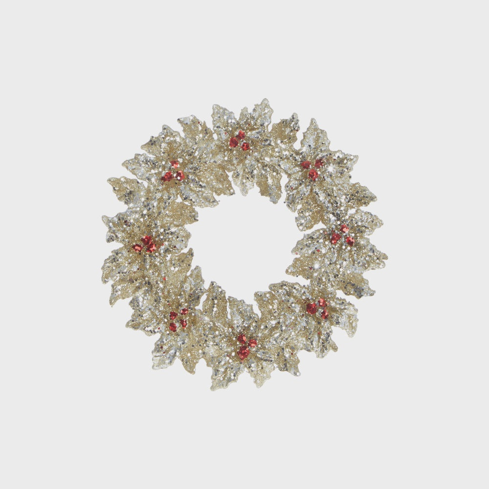 5.25" Glittered Holly Wreath Ornament
