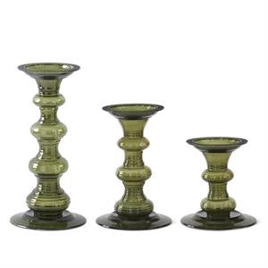 Transparent Green Glass Pillar Candleholders - 3 Sizes