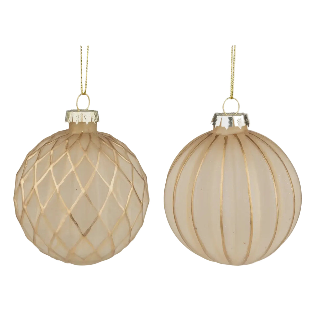 Cream & Gold Molded Glass Ball Ornament - 3"