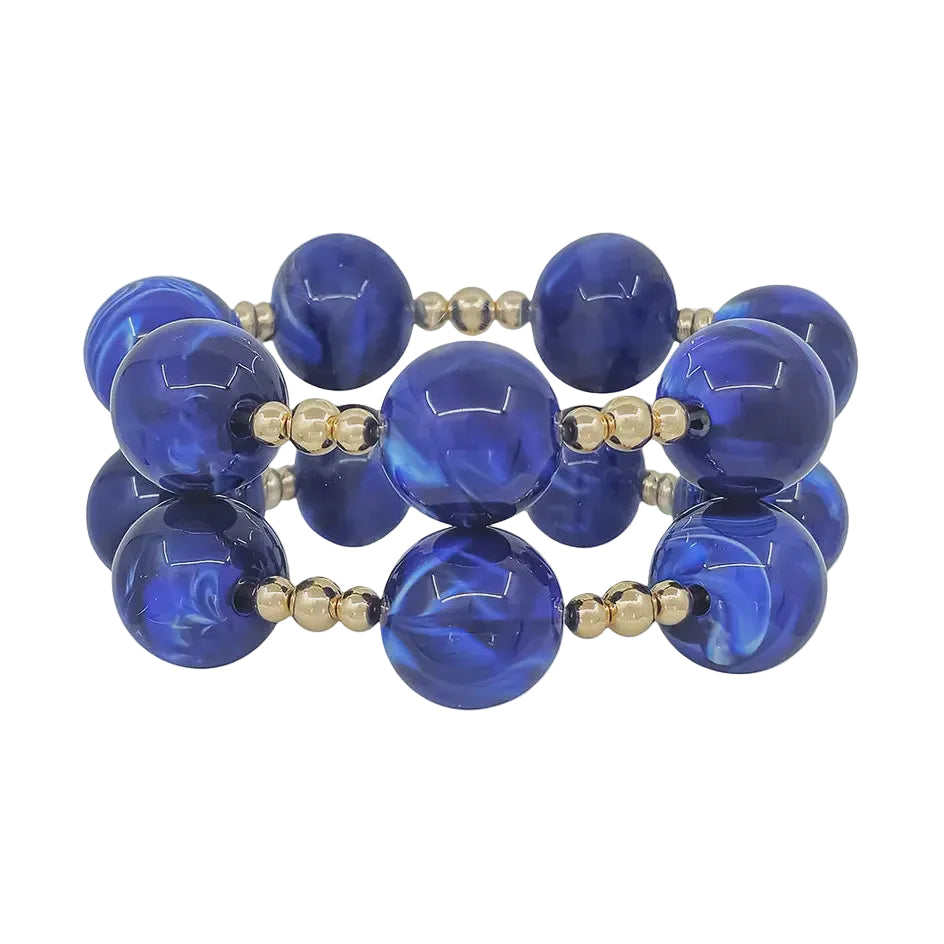 Royal Blue & Gold Statement Stretch Bracelet