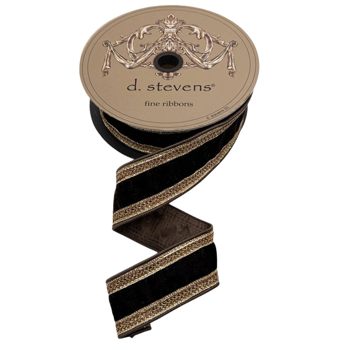 2.5" Velvet Ribbon with Bronze Glitter Edge – Chocolate | 10 Yards