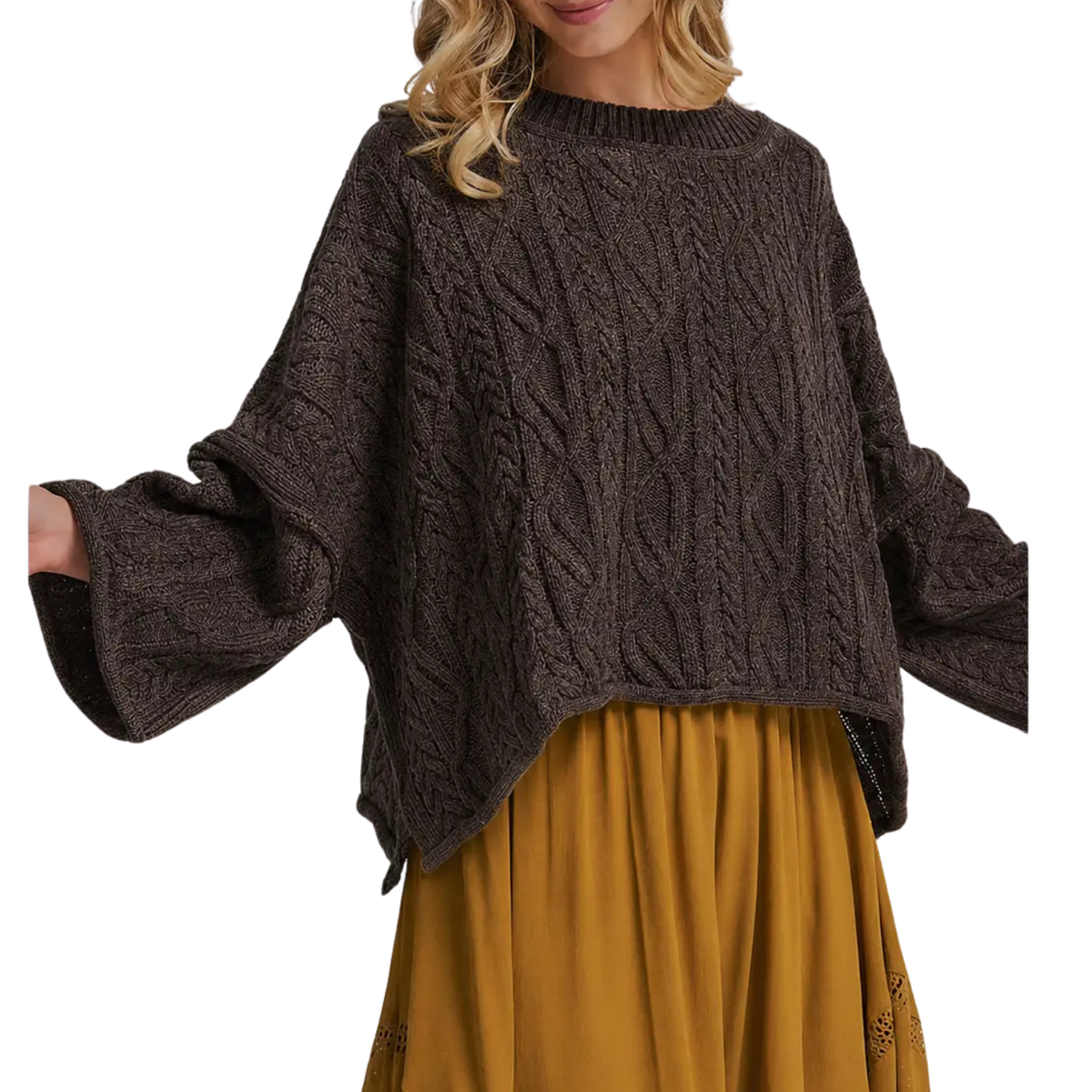 Oversized Cable Knit Casual Boho Fall Sweater Top