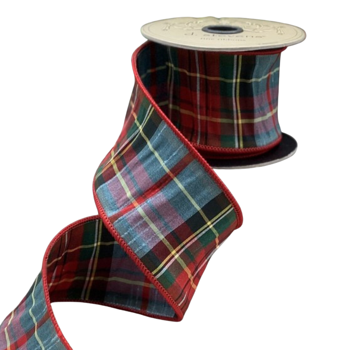 2.5" Faux Dupion Traditional Tartan Ribbon – Blue Red | 10 Yards