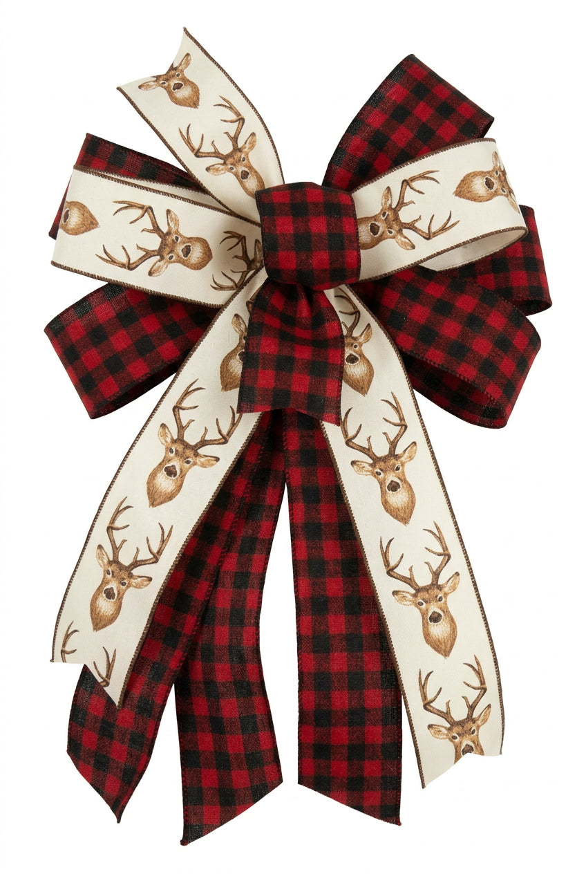 Deer & Buffalo Check Small Bow Approx. 23"L x 16"W
