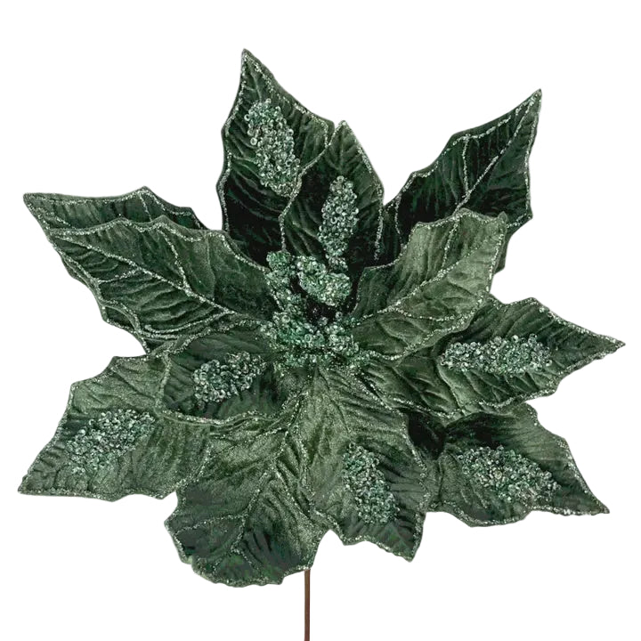 Sage Green Velvet Poinsettia with Sequins – 17"