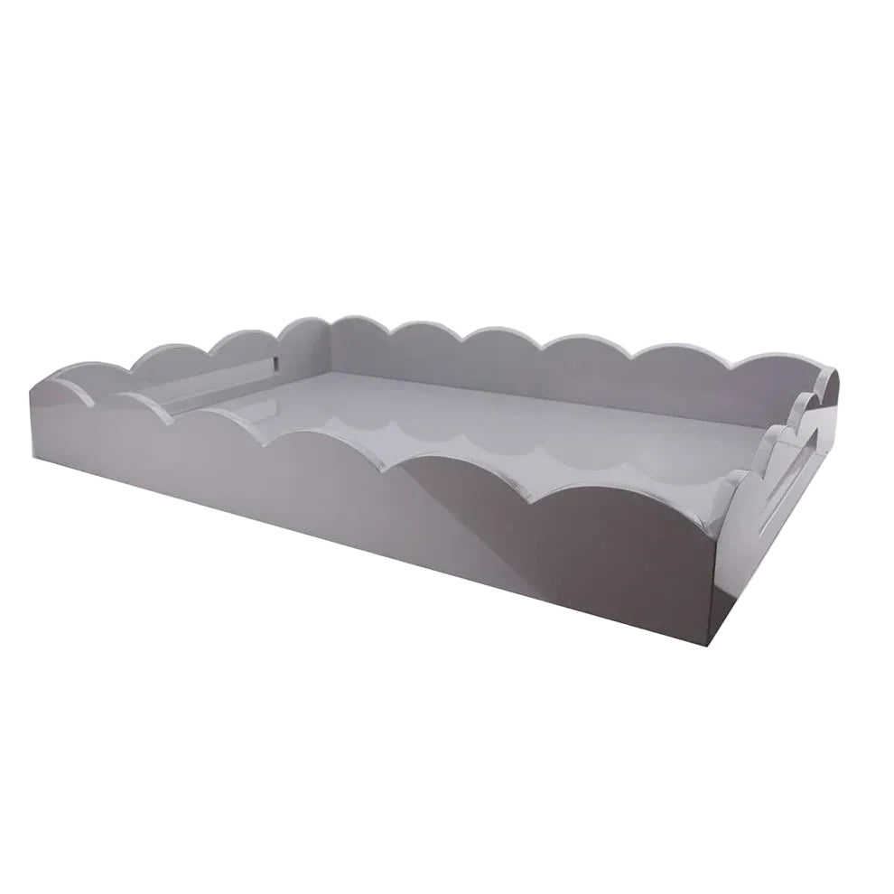Large Lacquered Scallop Ottoman Tray - Grey