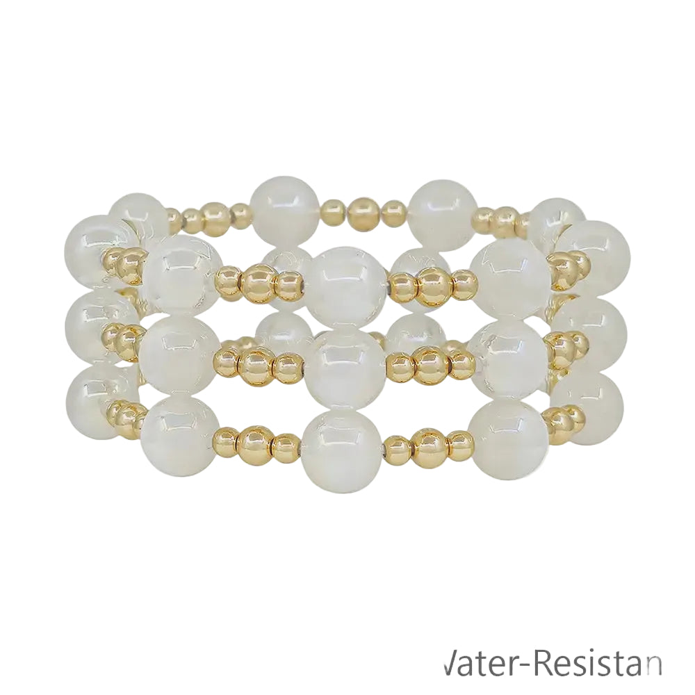 Set of 3 Gold Beaded Candy Stretch Bracelets