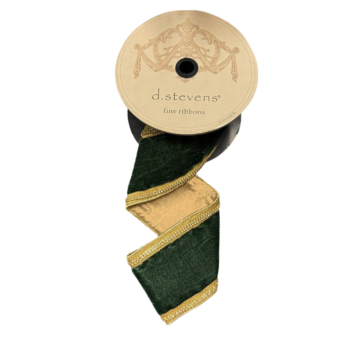 4" Velvet Ribbon with Gold Crystal Side Trim – Pine | 5 Yards