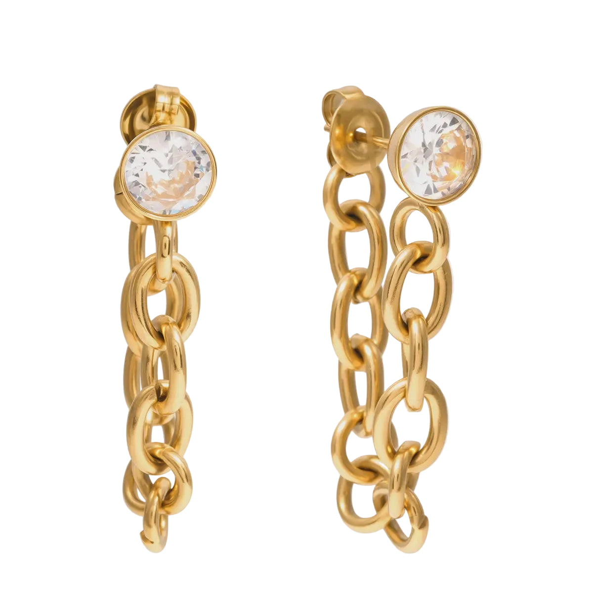 CZ Chain Drop Stud Earrings