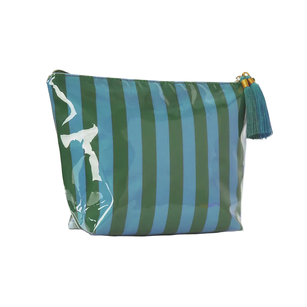 Striped Cosmetic Bag Tassel Zipper Makeup Pouch – Blue & Green