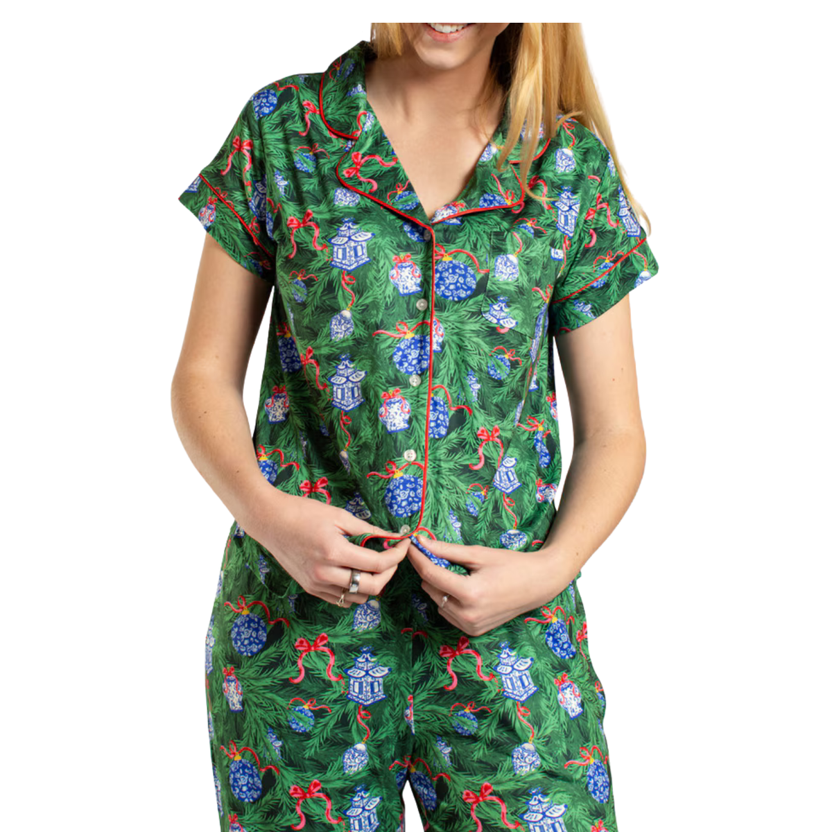 Spruce It Up Short Sleeve Button Up Sleep Shirt & Pants