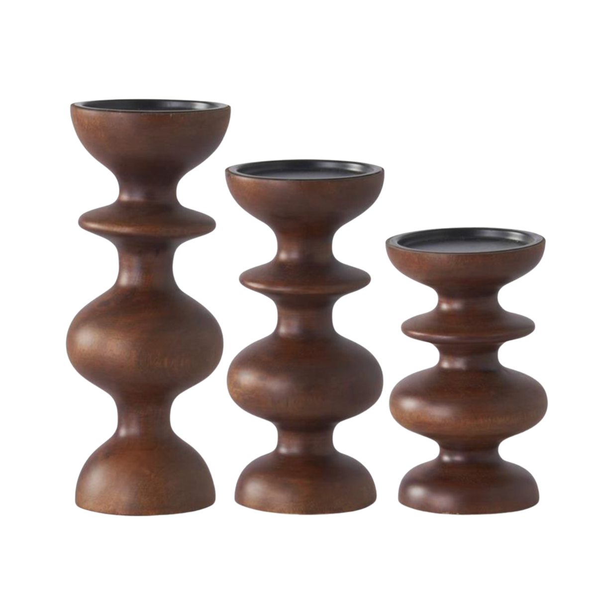 Sculptural Brown Wood Candle Holder - 3 Sizes