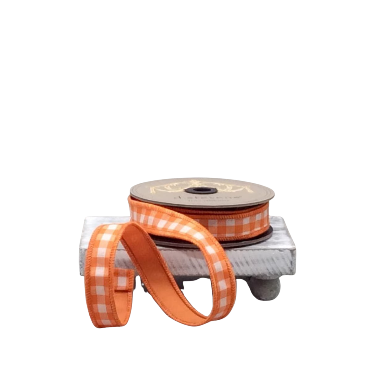 1" x 10yds Taffeta Small Check Ribbon | Orange & White with Orange Back