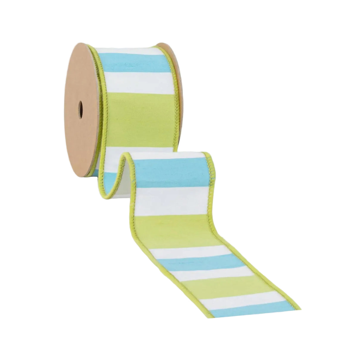 2.5" Green, White & Blue Striped Wired Dupioni Ribbon – 10 Yard Roll