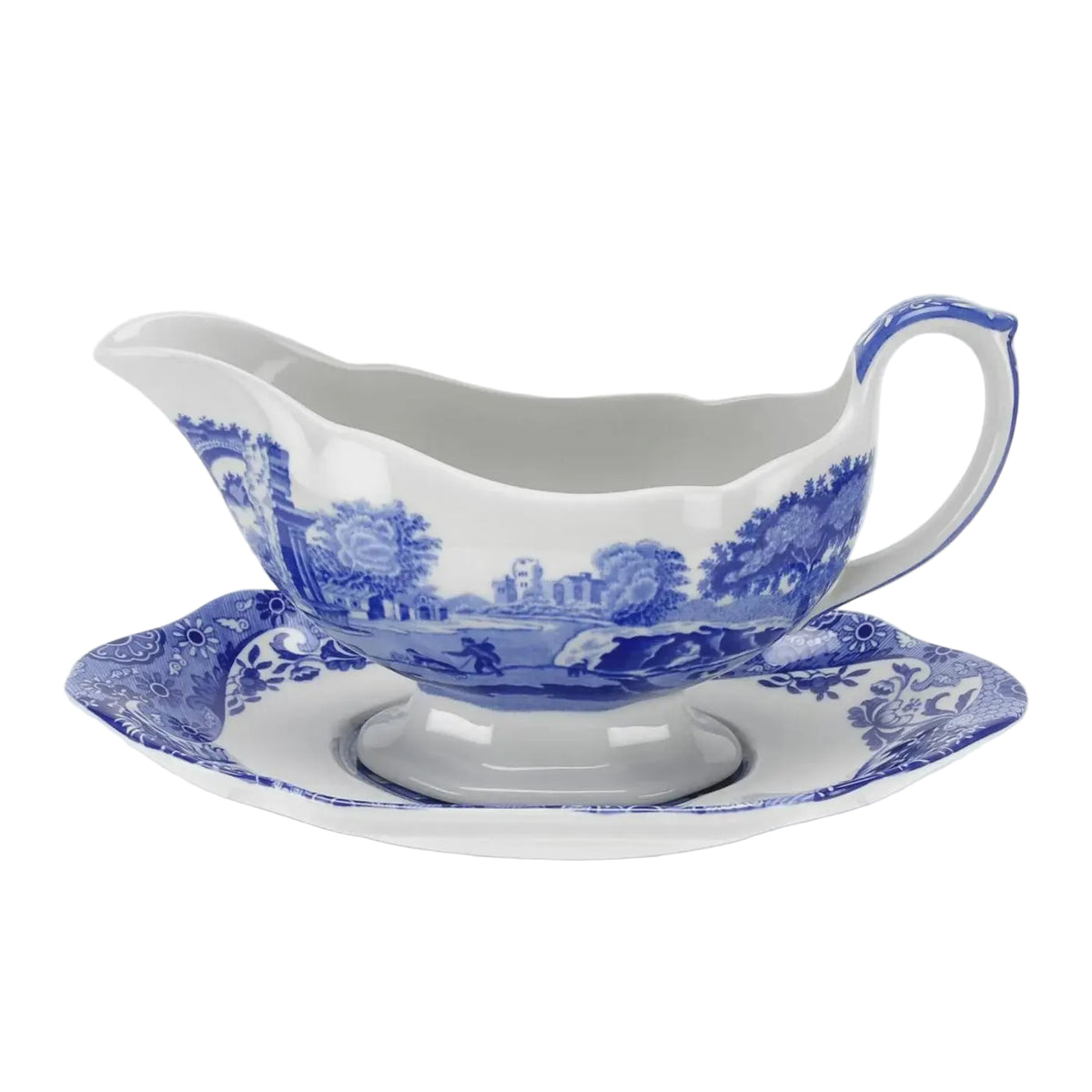 Spode Blue Italian Sauce Boat and Stand