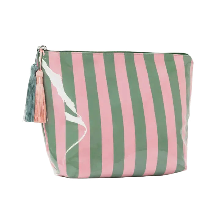 Striped Cosmetic Bag Tassel Zipper Makeup Pouch – Pink & Green