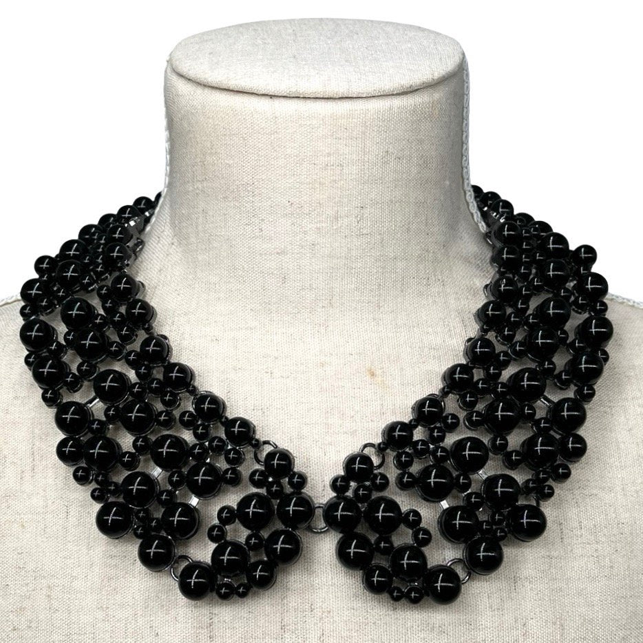 Black Beaded Statement Collar Necklace