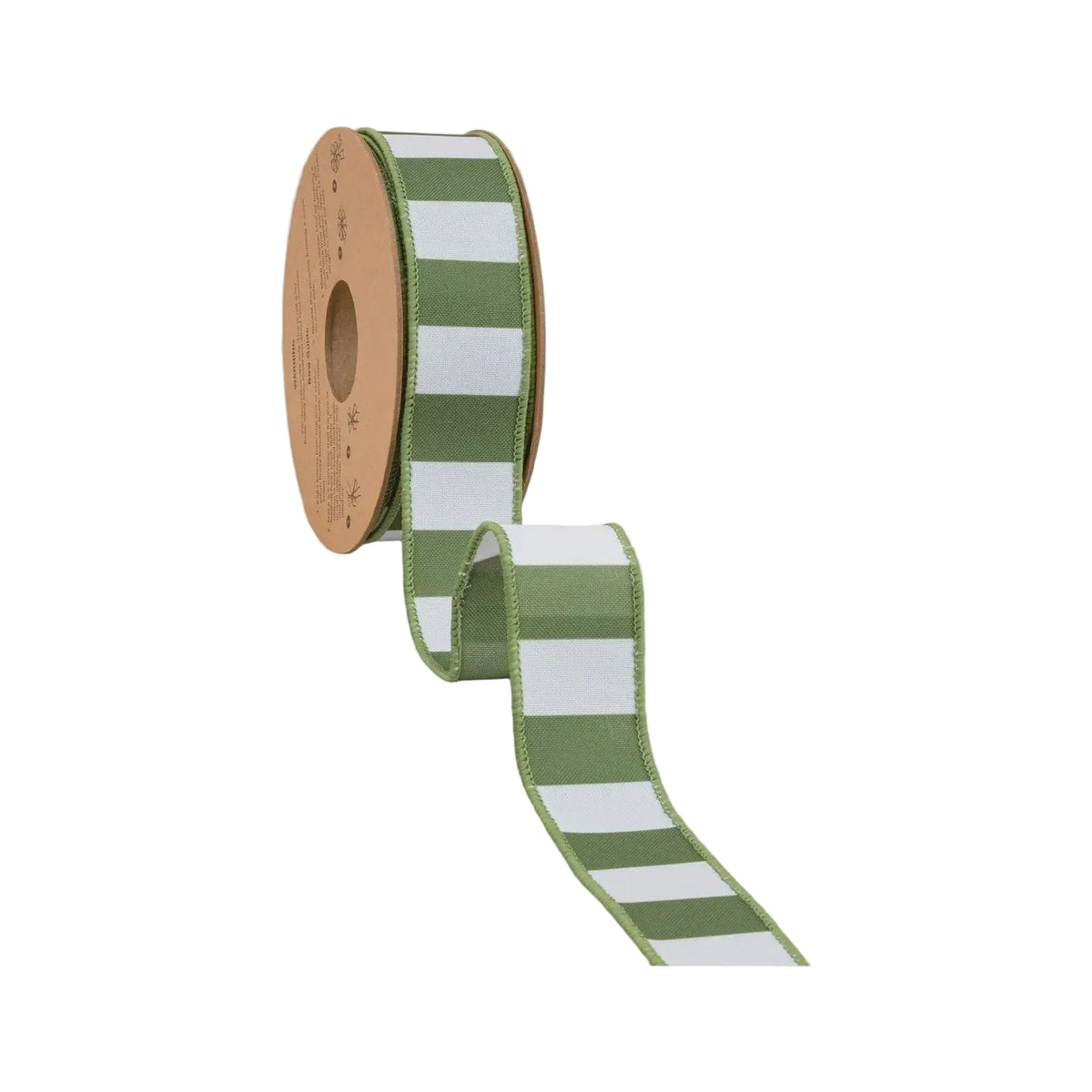 1 1/2" Green & White Horizontal Stripe Wired Ribbon – 10 Yard Roll