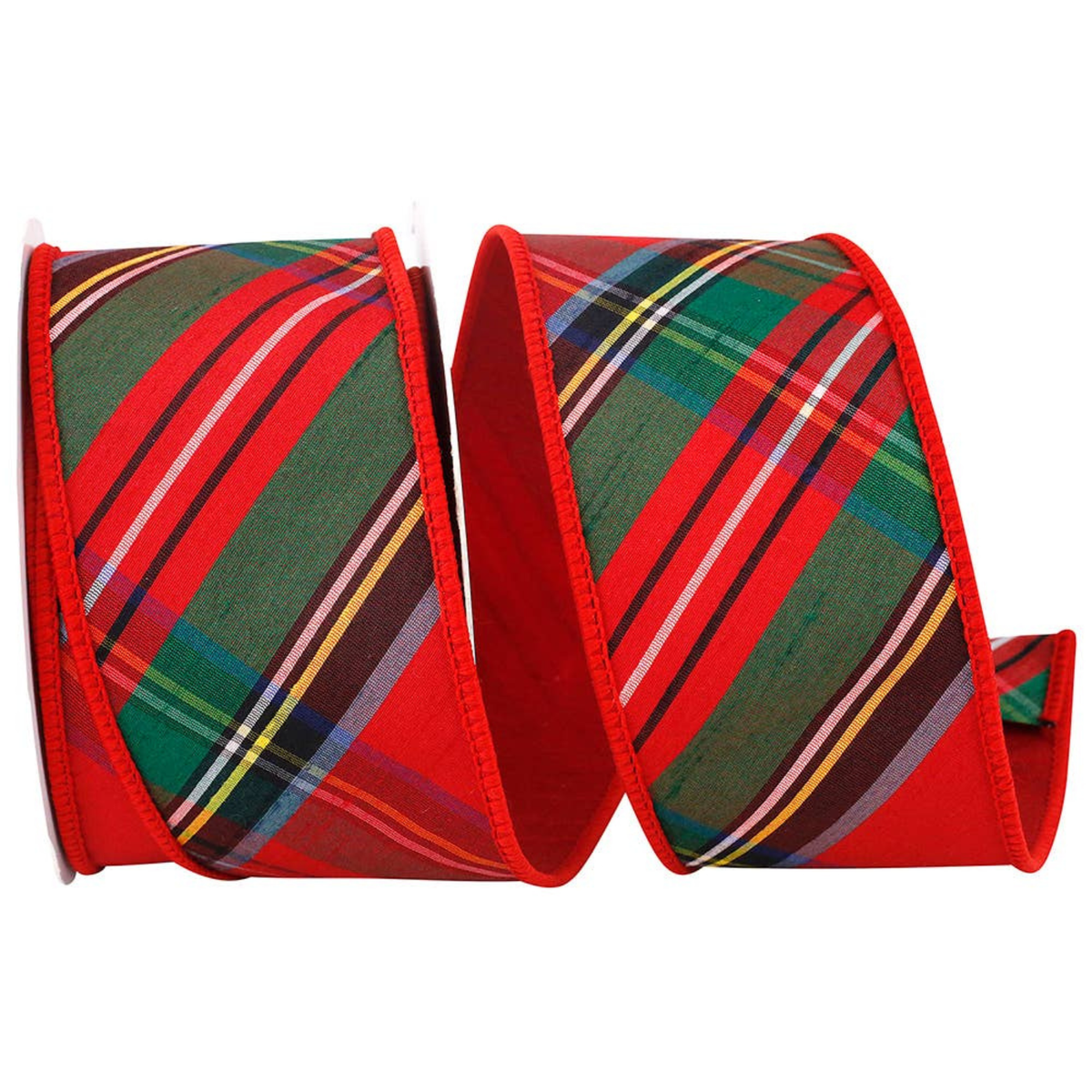 2.5" Plaid Diagonal Luxe Red Backed Ribbon | 5 Yards