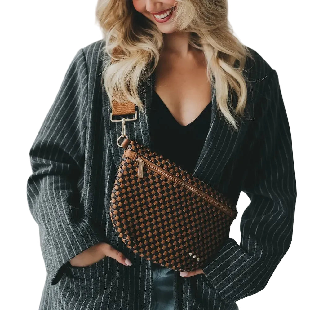 Westlyn Woven Bum Bag- Coffee Checkered