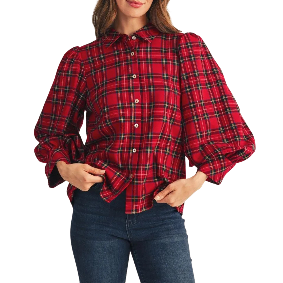 Holly Plaid Blouse - Red