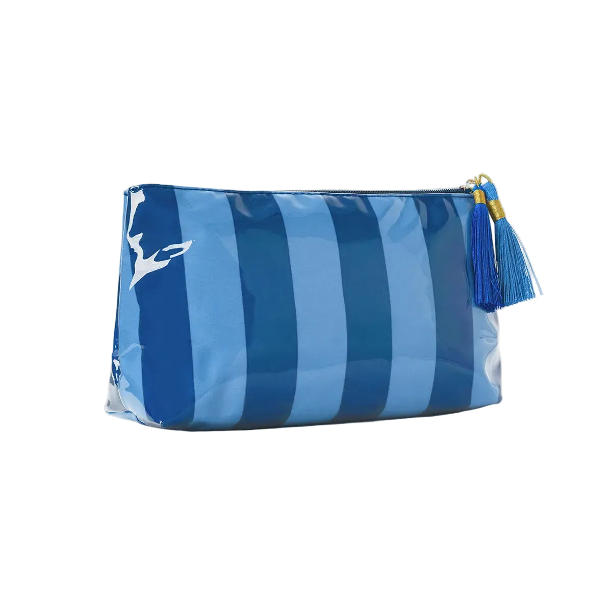 Large Stripe Cosmetic Bag with Tassel – Blue