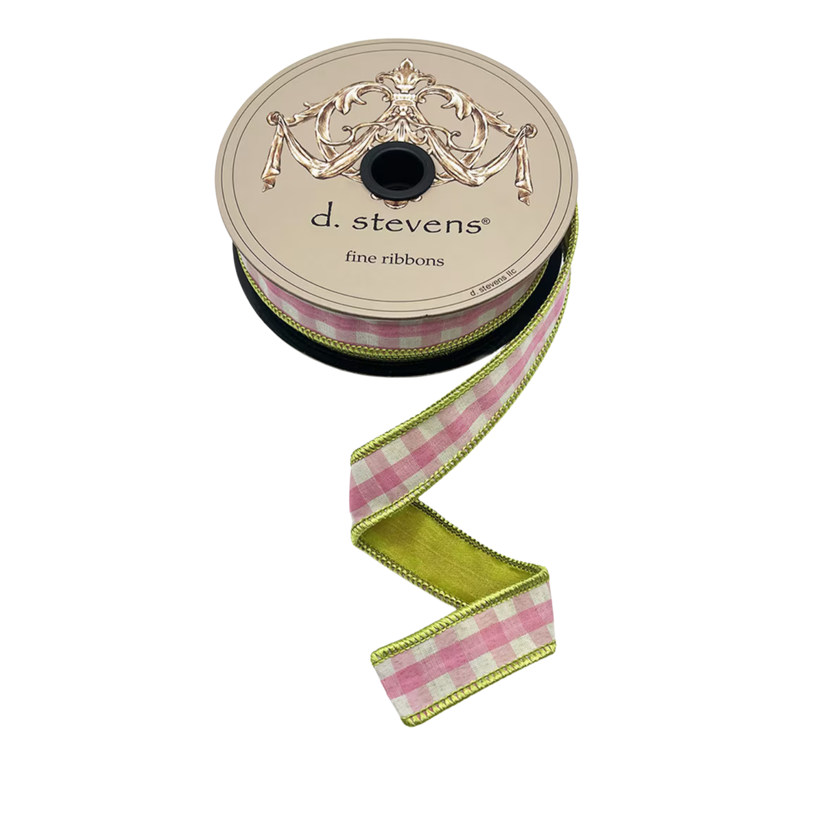 1" x 10yds Gingham Check Ribbon | Pink & White with Lime Back