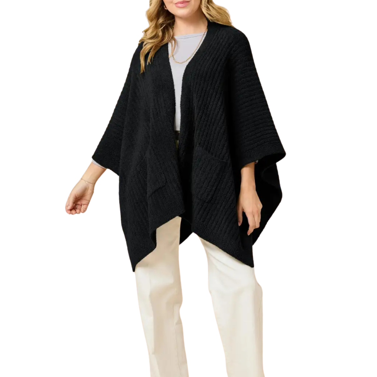 Solid Rib Marshmallow Shawl – Black