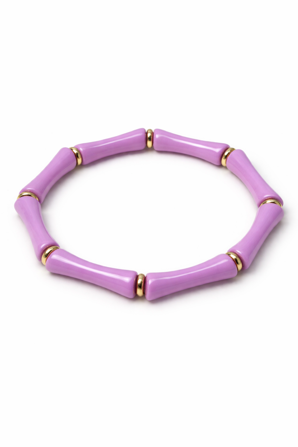 Lilac Beaded Stretch Bracelet with Gold Accents