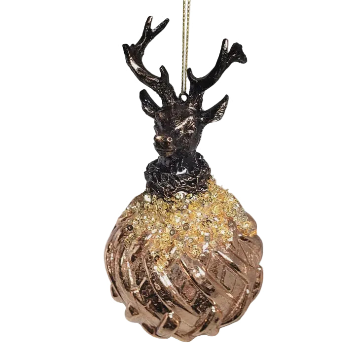 Gold Woven Glass Deer Ornament – 5.75"