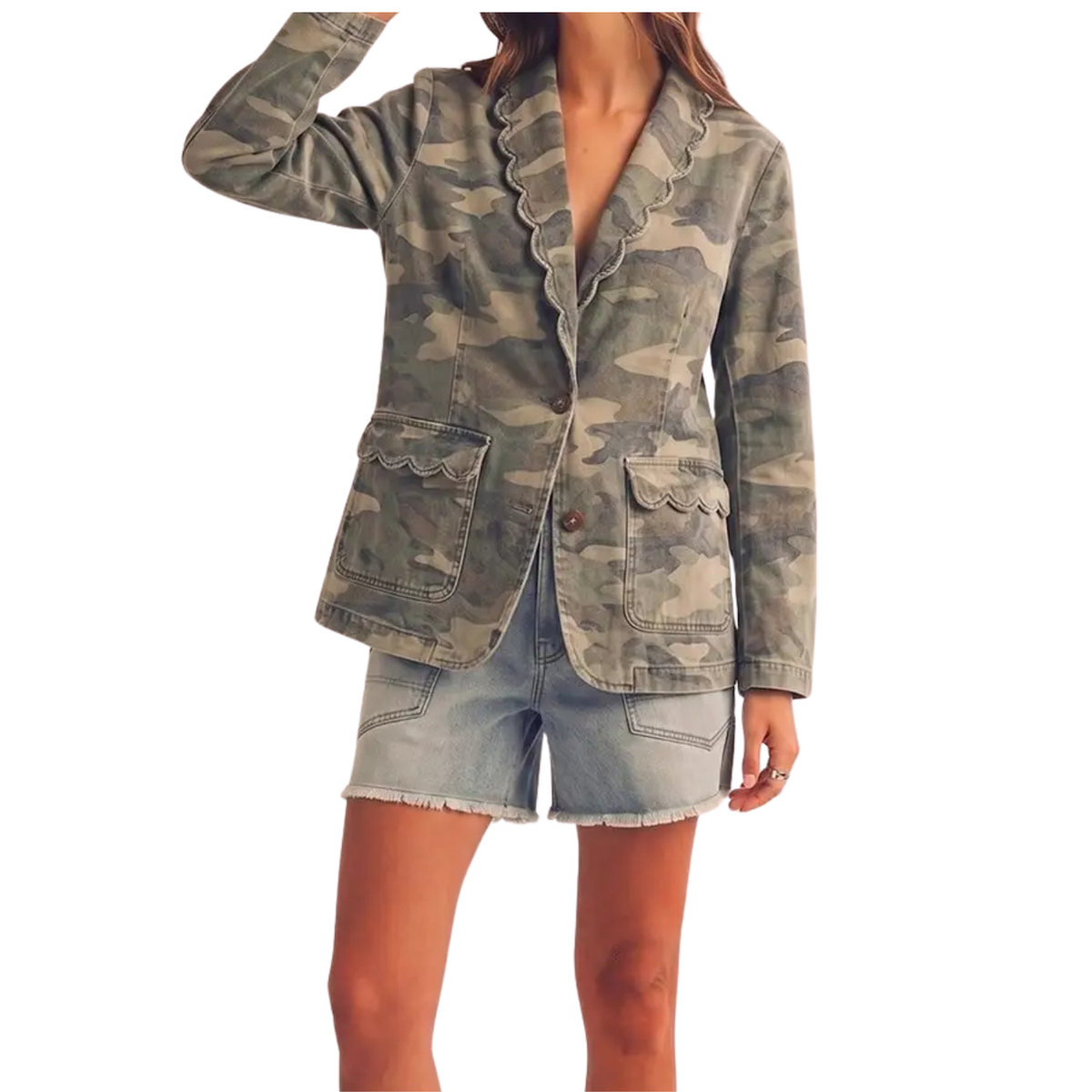 Bluebell Scallop Mineral Wash Stitch Denim Blazer