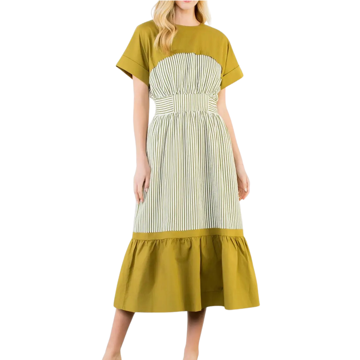 Short Sleeve Striped Midi Dress