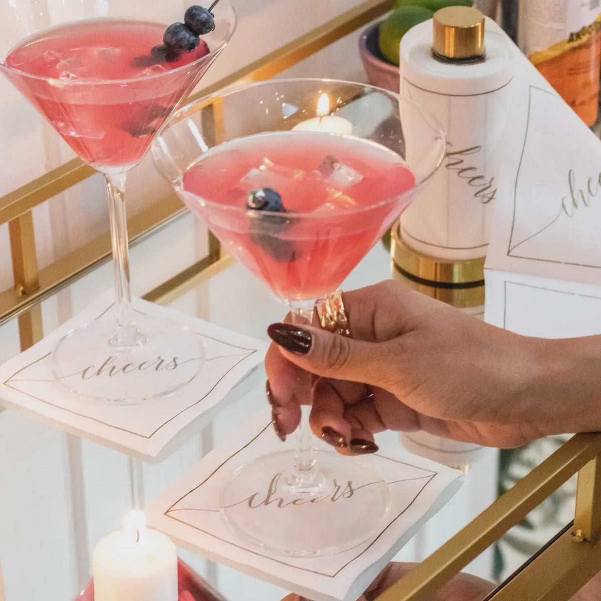 Golden Salute "Cheers" Disposable Cotton Cocktail Napkin Roll