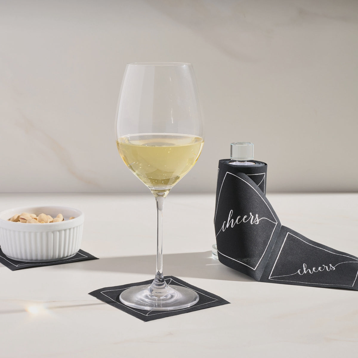 Midnight Toast "Cheers" Disposable Cotton Cocktail Napkin Roll
