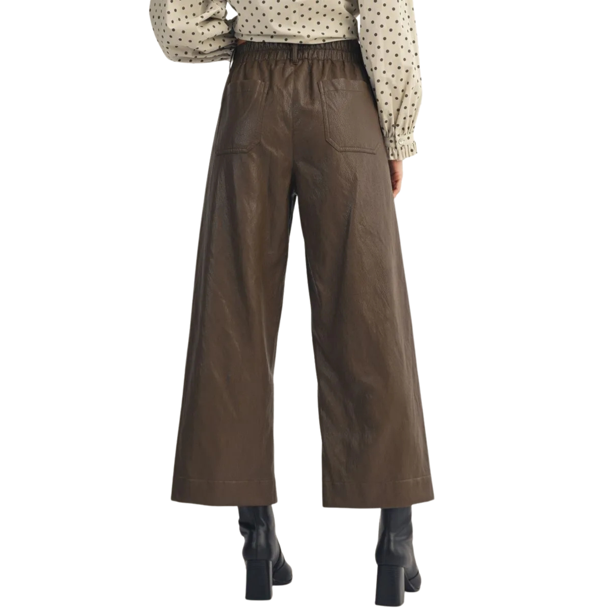 Studded Faux Leather Wide Leg Pants – Brown