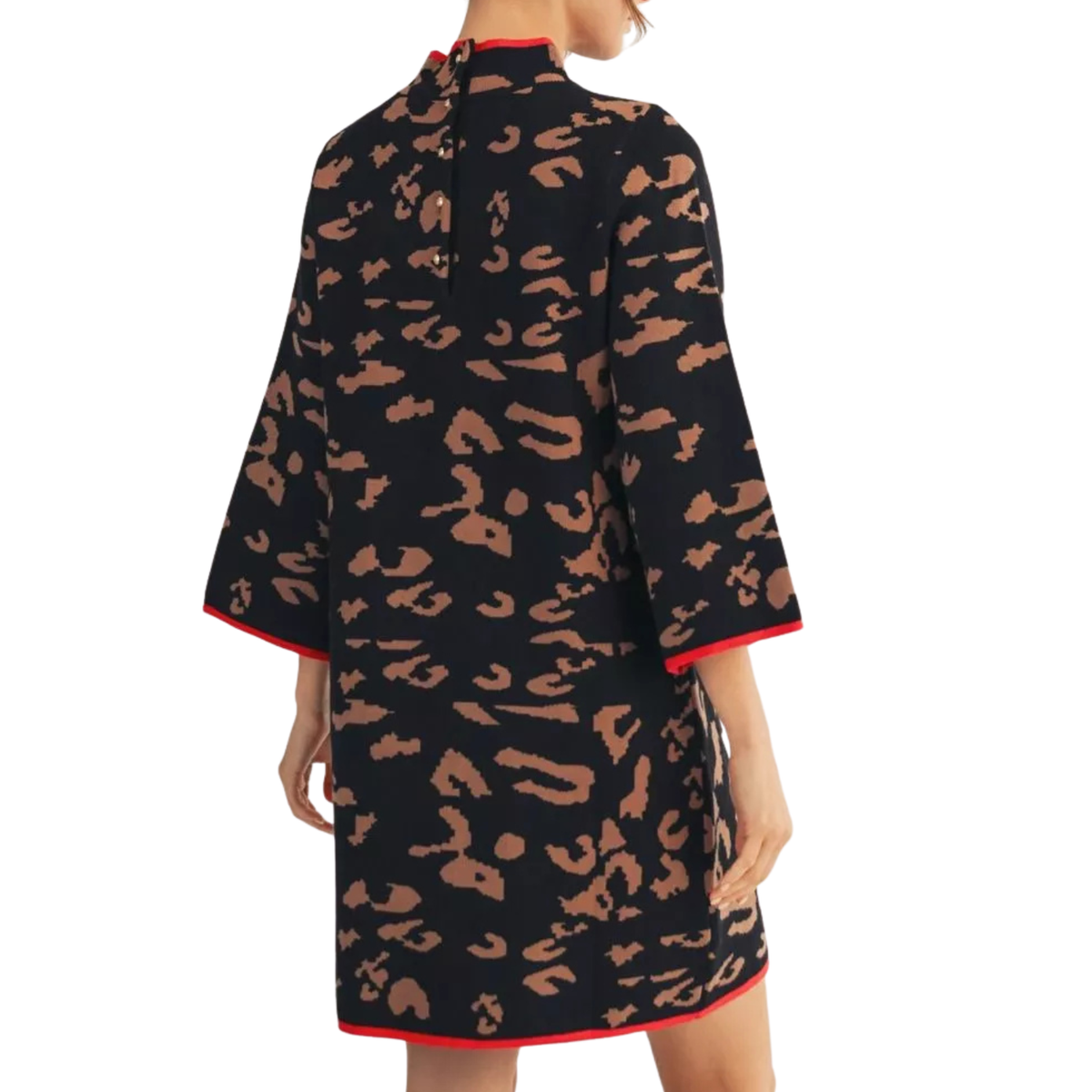Leopard Print Knit Mini Dress with Red Trim