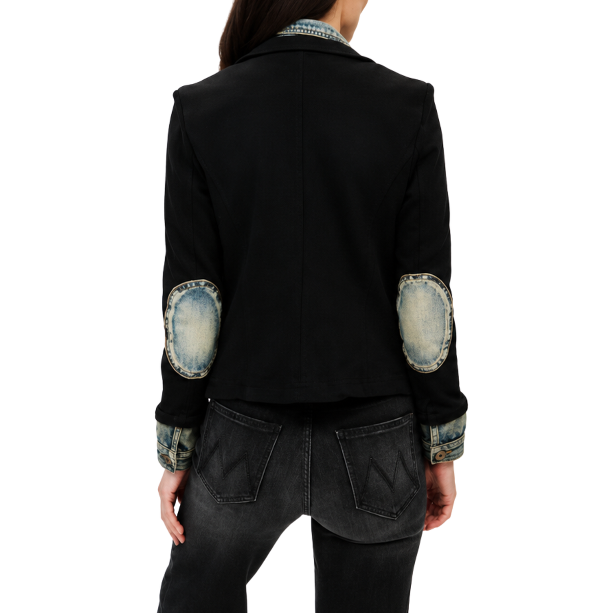 Mixed Media Denim Jacket - Black