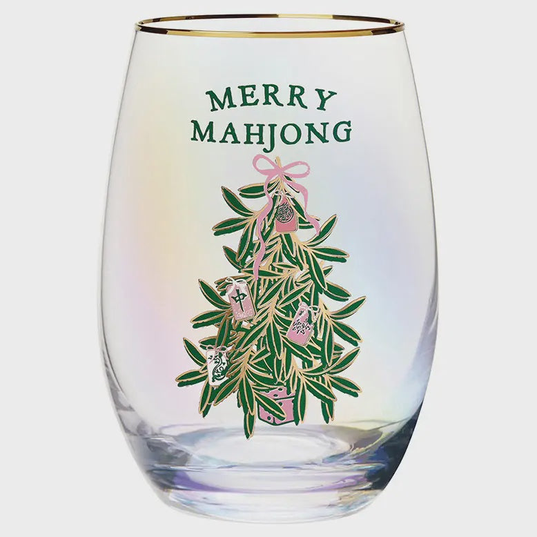Gold Foil Stemless Wine Glass - Merry Mahjong