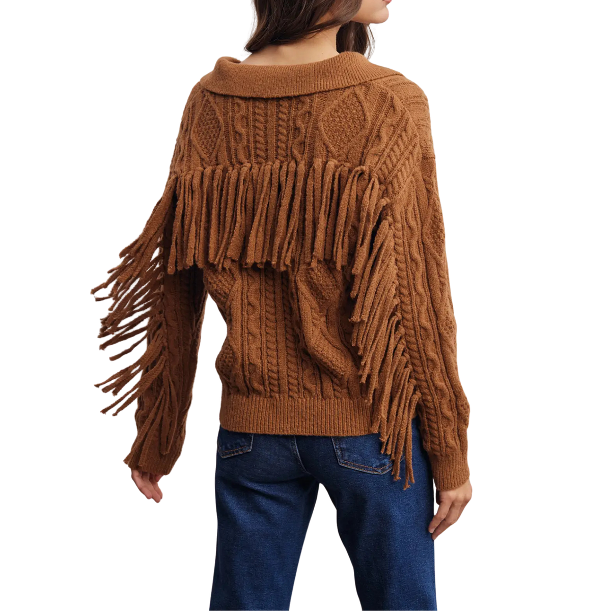 Fringe Cable Knit Collared Sweater