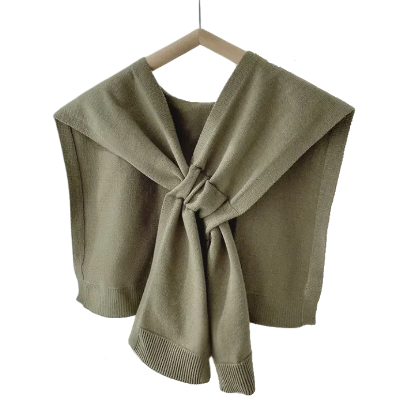 Knitted Crossed Solid Shawl – Olive