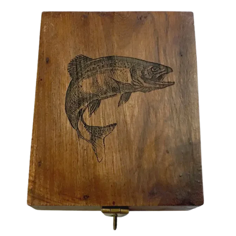 Trout Etched Solid Wood Playing Card & Trinket Box