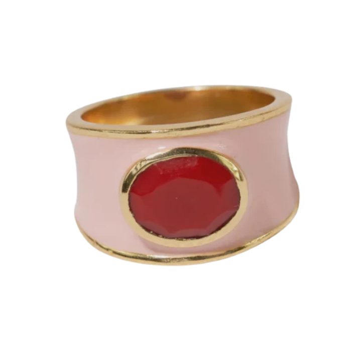 Hazel Oval Enamel Band - Blush/Red