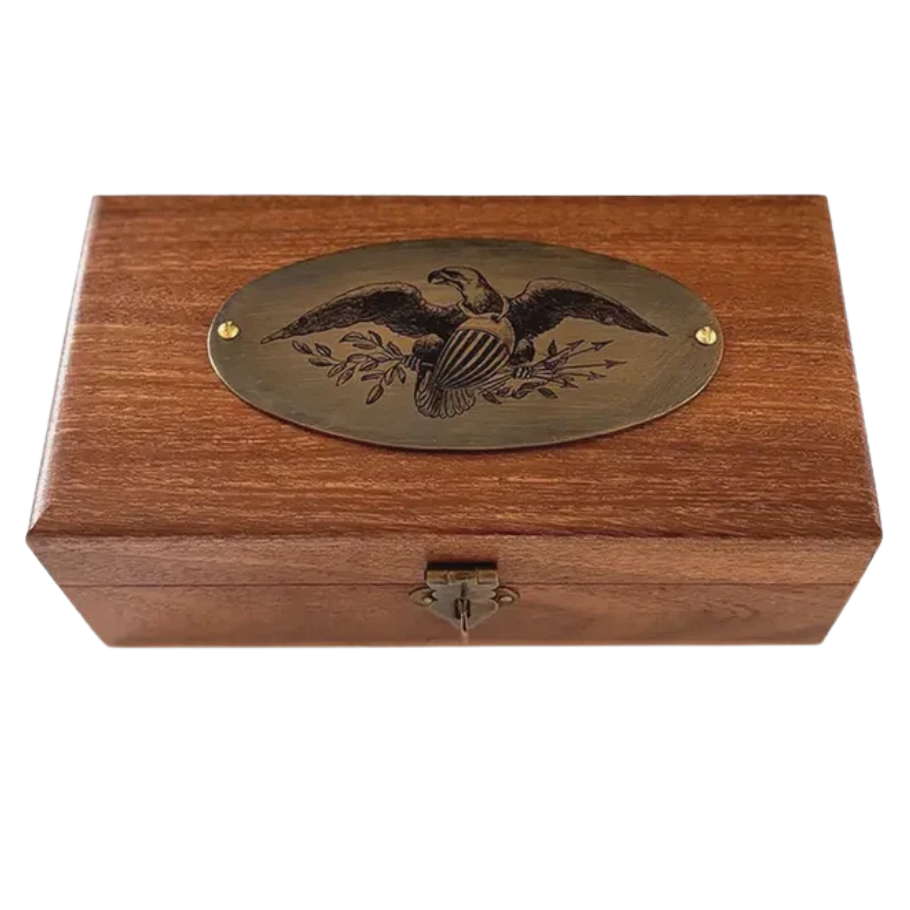 Solid Acacia Wood Box with Brass Bald Eagle Plate
