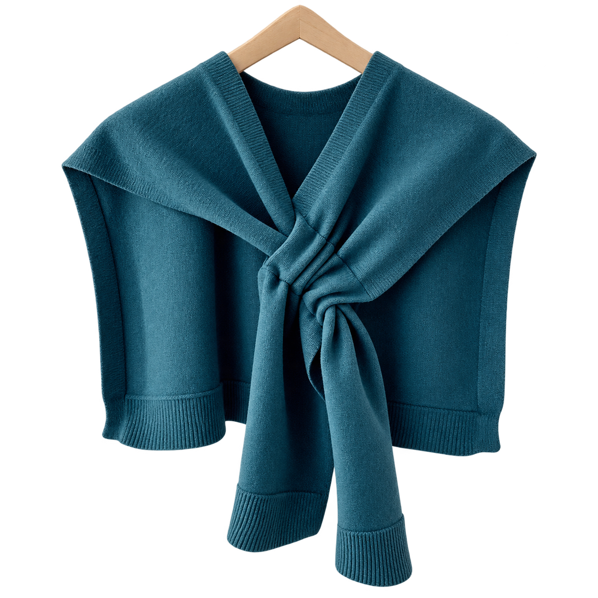 Knitted Crossed Solid Shawl – Blue